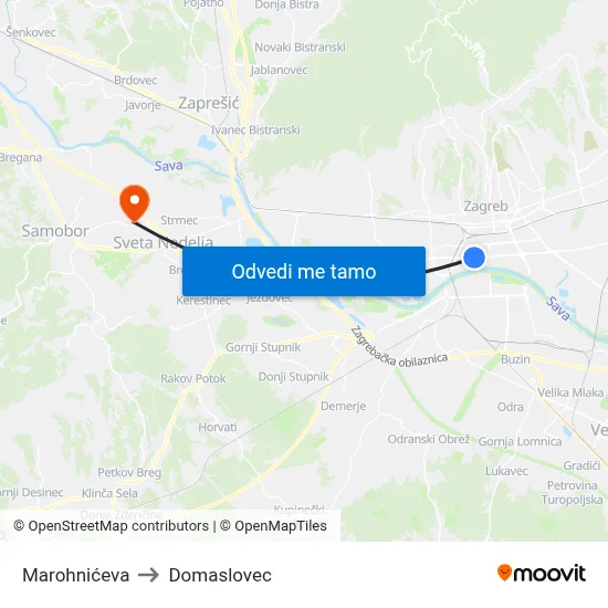 Marohnićeva to Domaslovec map