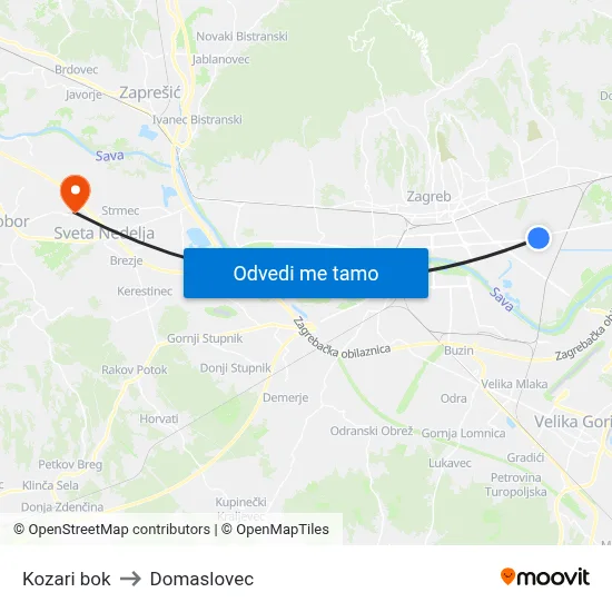 Kozari bok to Domaslovec map