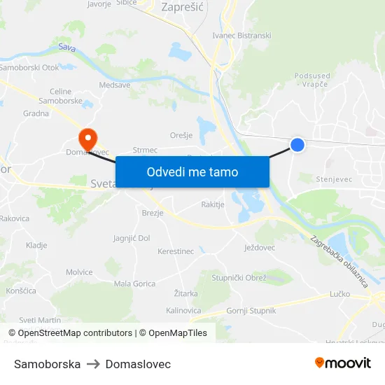 Samoborska to Domaslovec map