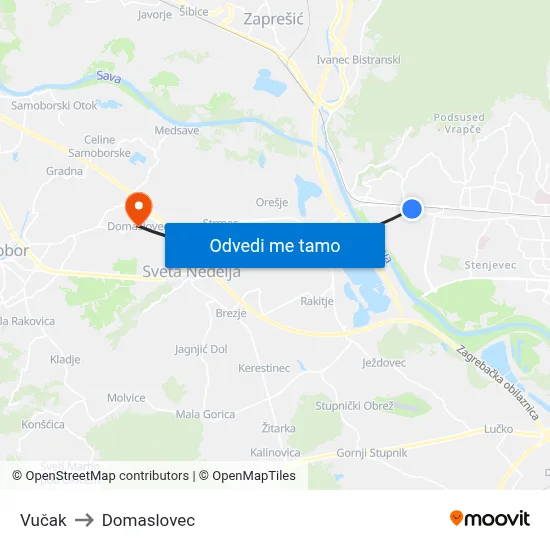 Vučak to Domaslovec map