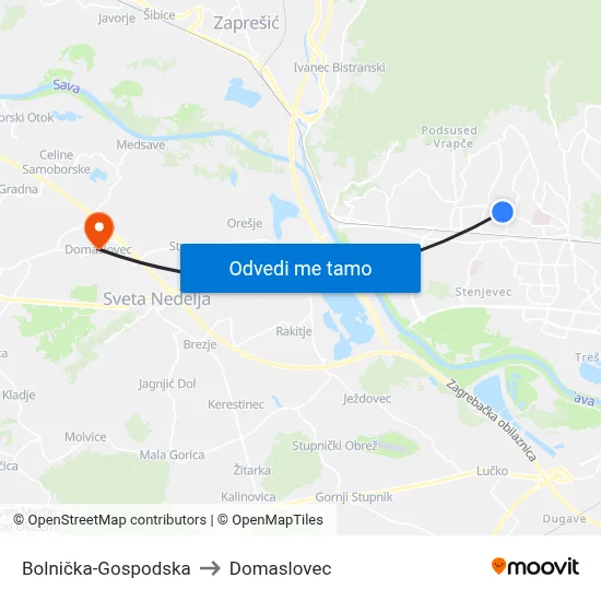 Bolnička-Gospodska to Domaslovec map