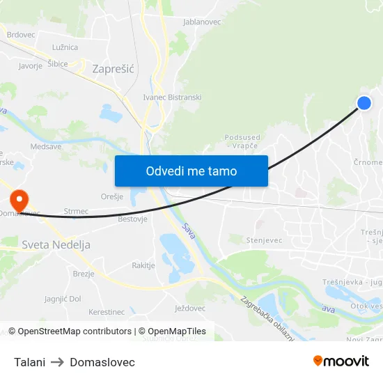 Talani to Domaslovec map
