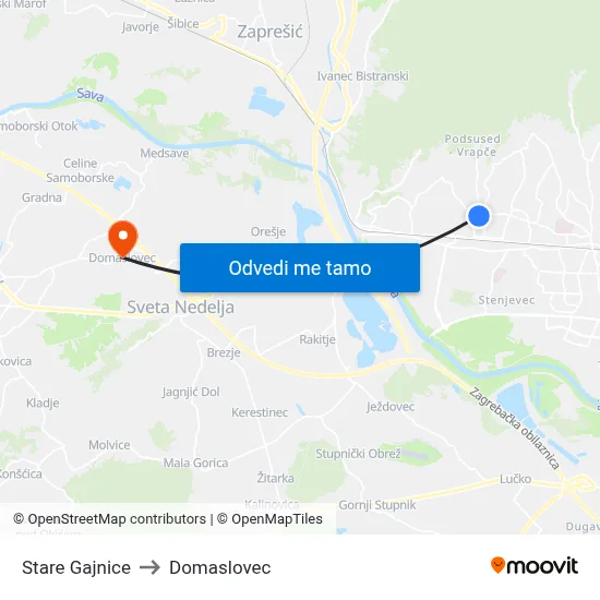 Stare Gajnice to Domaslovec map