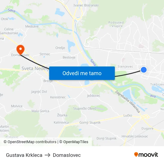 Gustava Krkleca to Domaslovec map