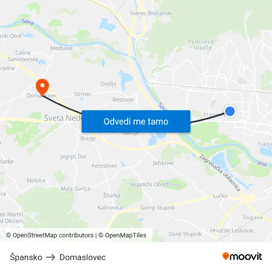 Špansko to Domaslovec map