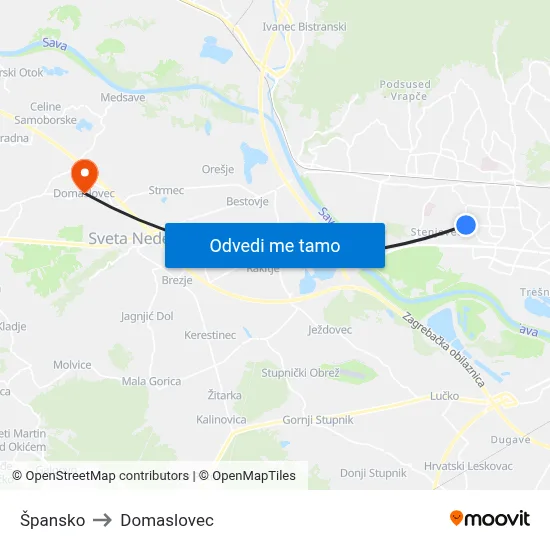 Špansko to Domaslovec map