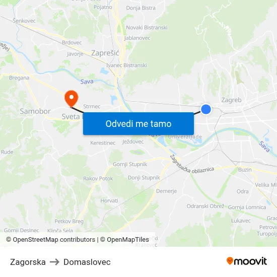 Zagorska to Domaslovec map
