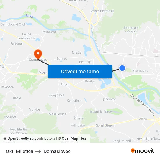 Okt. Miletića to Domaslovec map