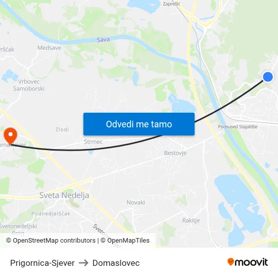 Prigornica-Sjever to Domaslovec map