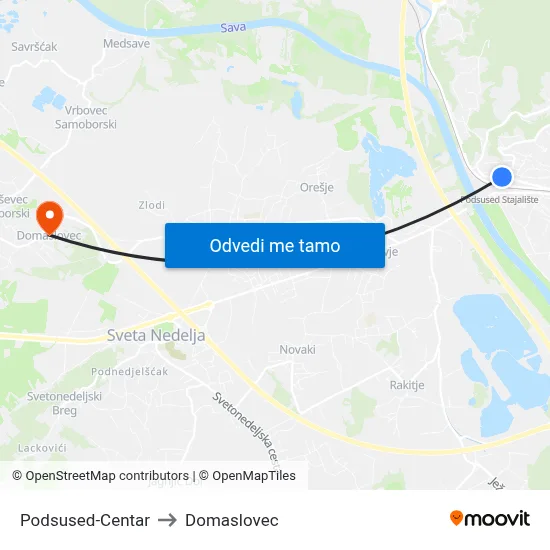 Podsused-Centar to Domaslovec map