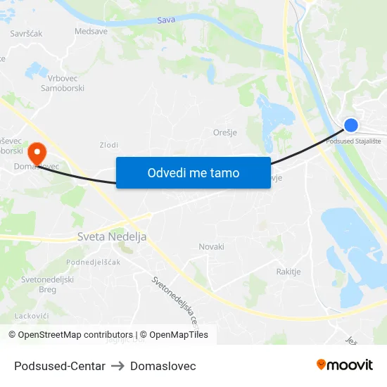 Podsused-Centar to Domaslovec map