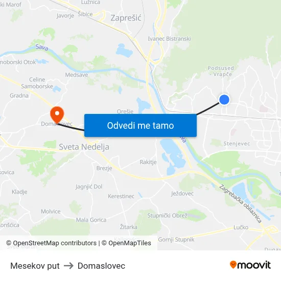 Mesekov put to Domaslovec map