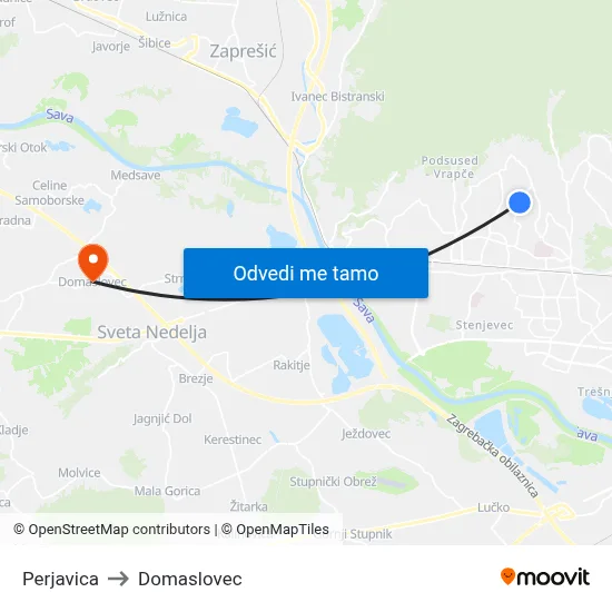 Perjavica to Domaslovec map