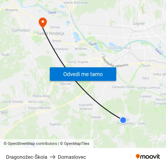 Dragonožec-Škola to Domaslovec map