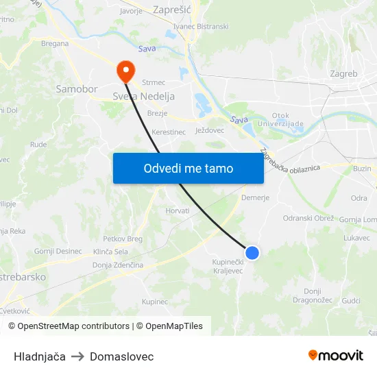 Hladnjača to Domaslovec map