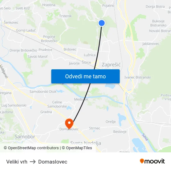 Veliki vrh to Domaslovec map