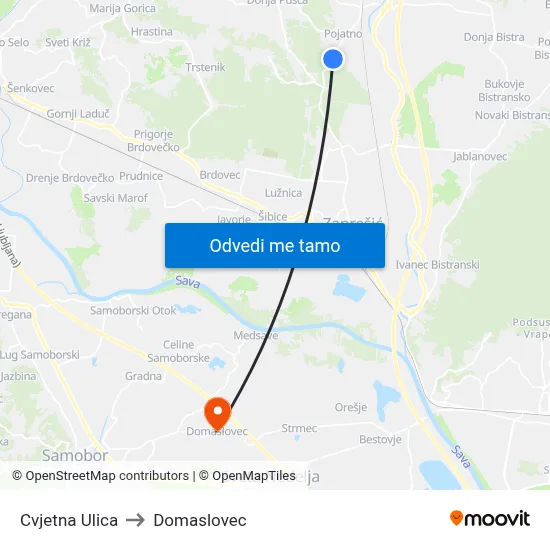 Cvjetna Ulica to Domaslovec map