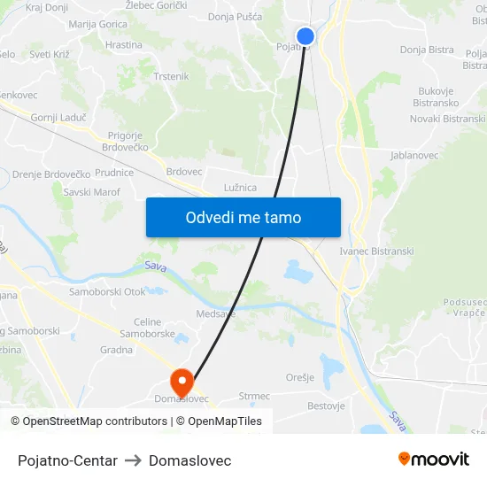 Pojatno-Centar to Domaslovec map