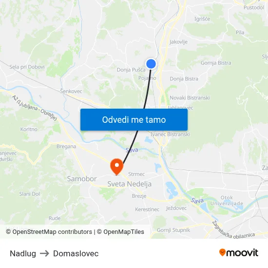 Nadlug to Domaslovec map