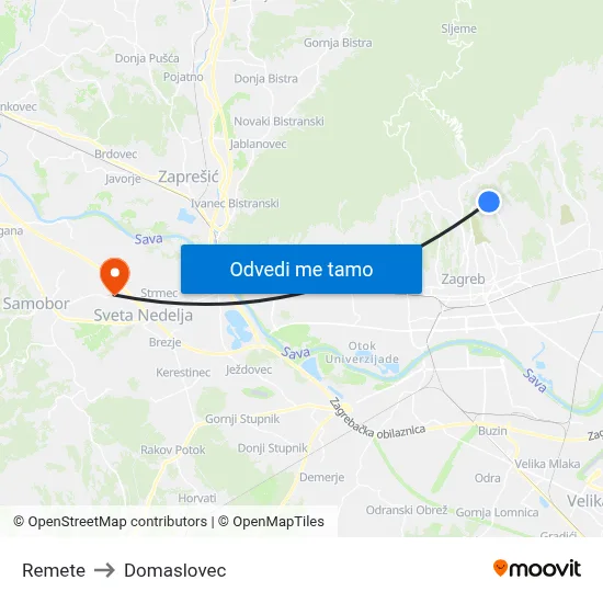 Remete to Domaslovec map