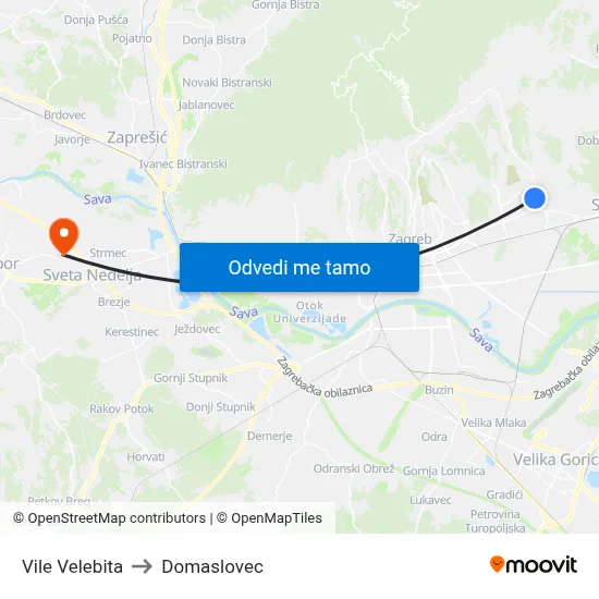 Vile Velebita to Domaslovec map