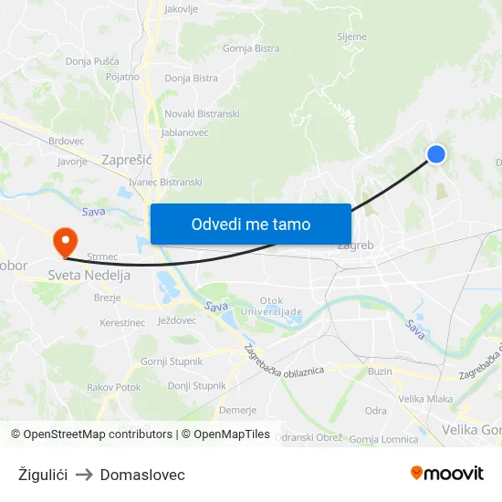 Žigulići to Domaslovec map