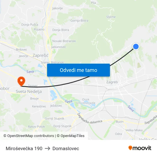 Miroševečka 190 to Domaslovec map
