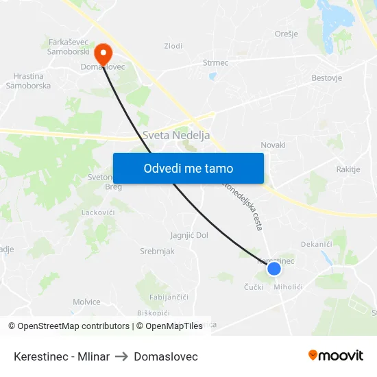 Kerestinec - Mlinar to Domaslovec map