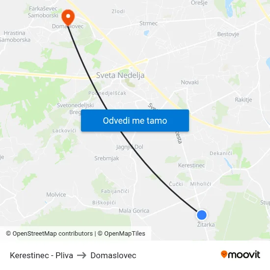 Kerestinec - Pliva to Domaslovec map