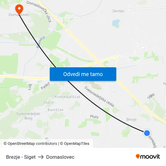 Brezje - Siget to Domaslovec map