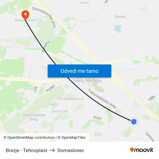 Brezje - Tehnoplast to Domaslovec map