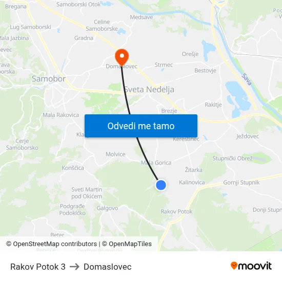 Rakov Potok 3 to Domaslovec map