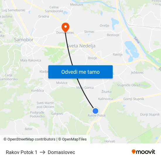 Rakov Potok 1 to Domaslovec map