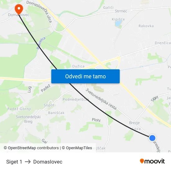 Siget 1 to Domaslovec map