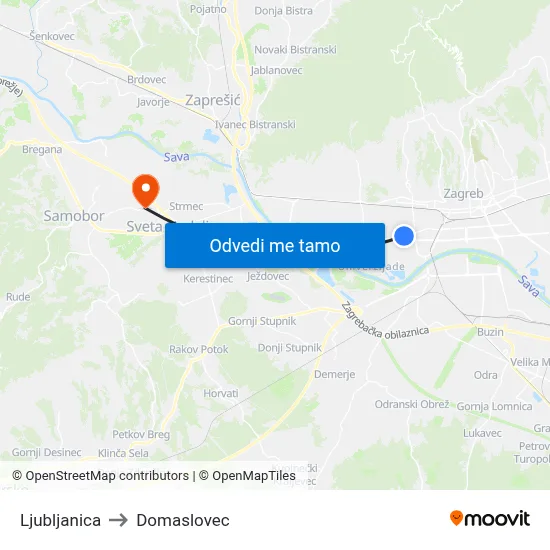 Ljubljanica to Domaslovec map