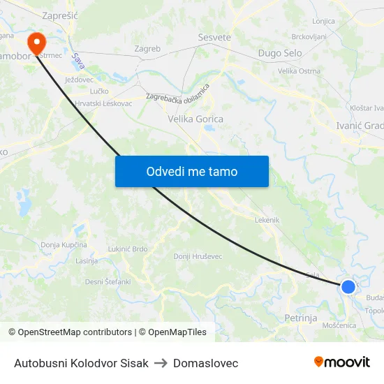 Autobusni Kolodvor Sisak to Domaslovec map