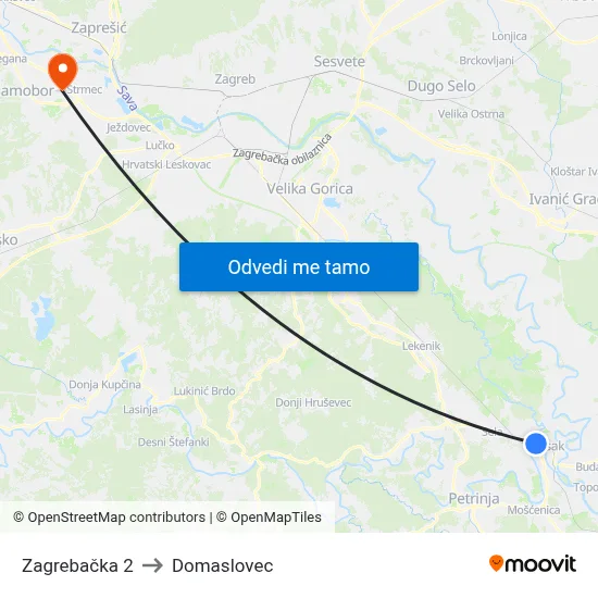 Zagrebačka 2 to Domaslovec map