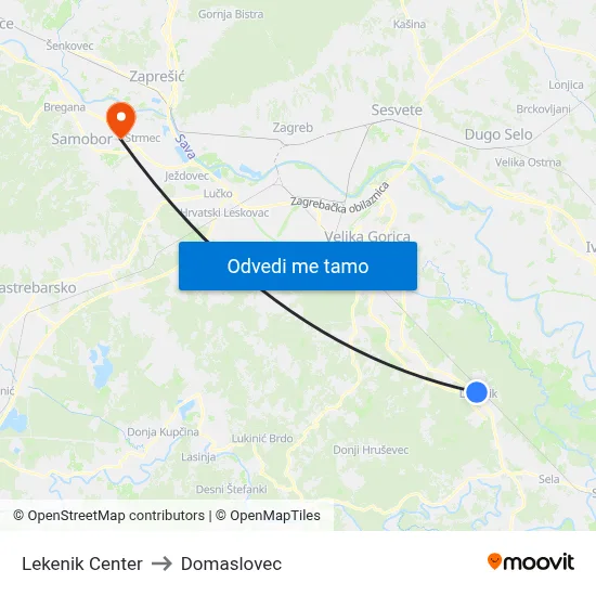 Lekenik Center to Domaslovec map
