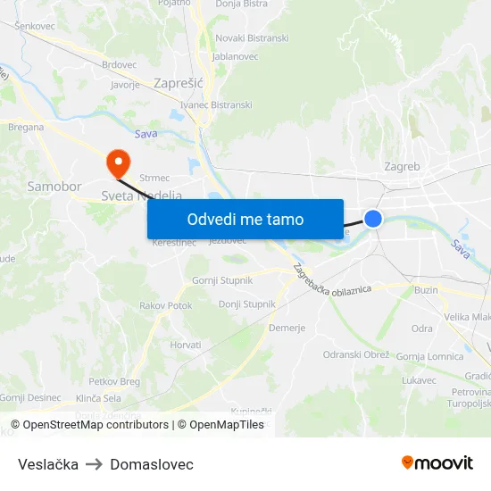 Veslačka to Domaslovec map