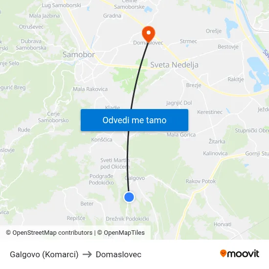 Galgovo (Komarci) to Domaslovec map