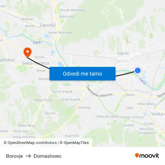 Borovje to Domaslovec map