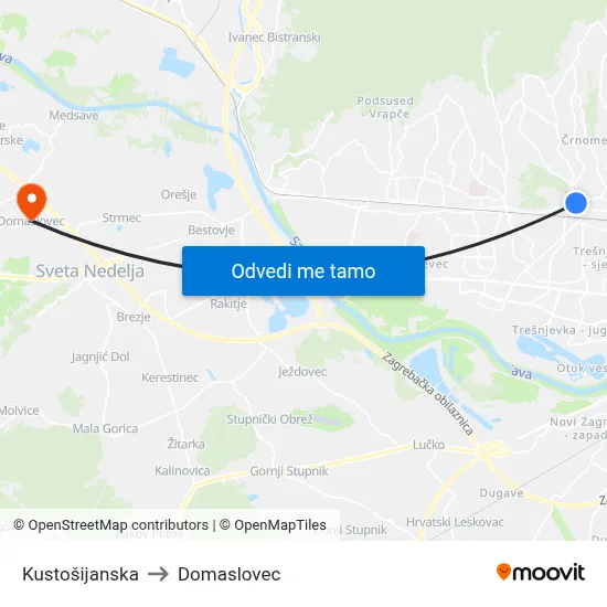 Kustošijanska to Domaslovec map