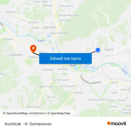 Kuniščak to Domaslovec map