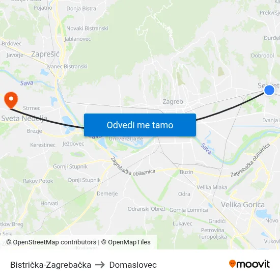 Bistrička-Zagrebačka to Domaslovec map