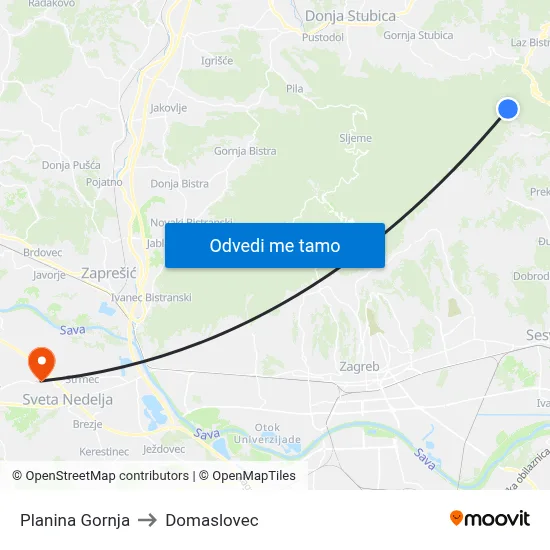 Planina Gornja to Domaslovec map