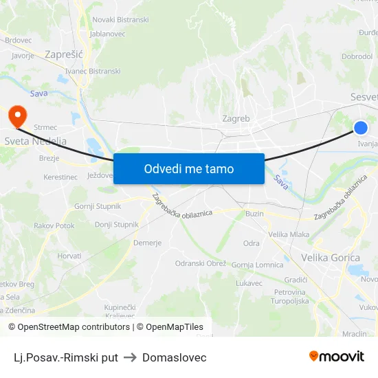 Lj.Posav.-Rimski put to Domaslovec map