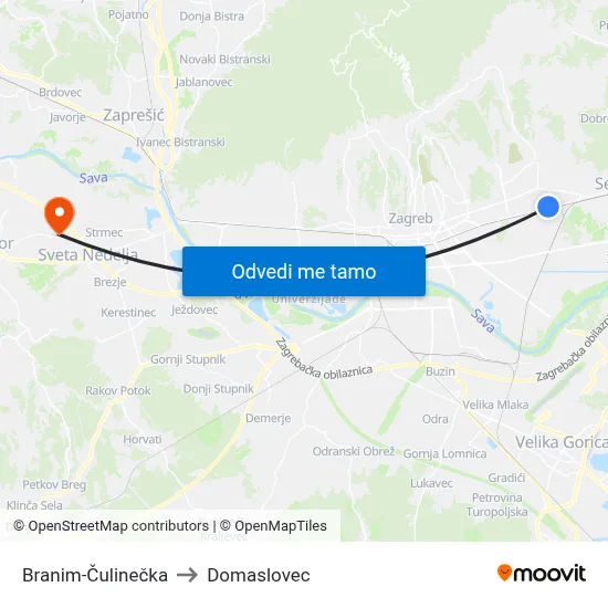 Branim-Čulinečka to Domaslovec map