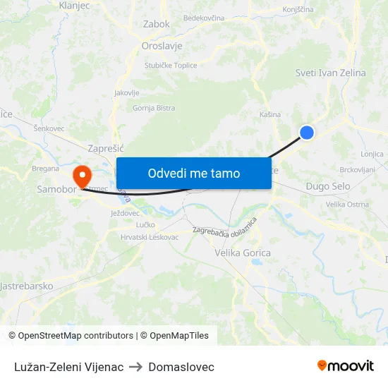 Lužan-Zeleni Vijenac to Domaslovec map