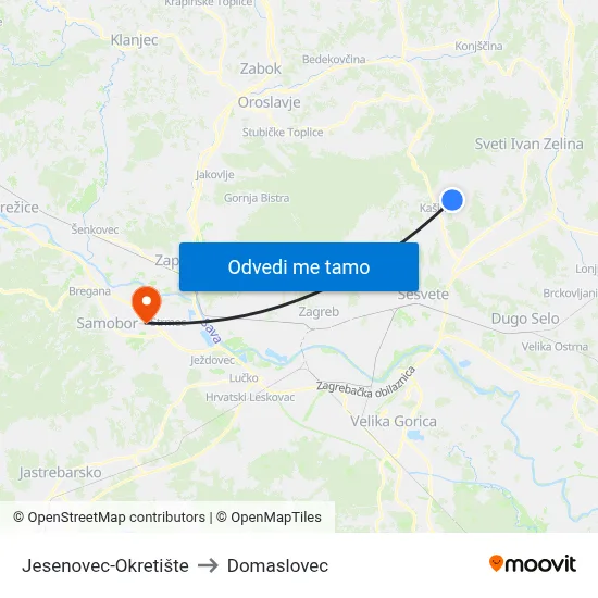 Jesenovec-Okretište to Domaslovec map