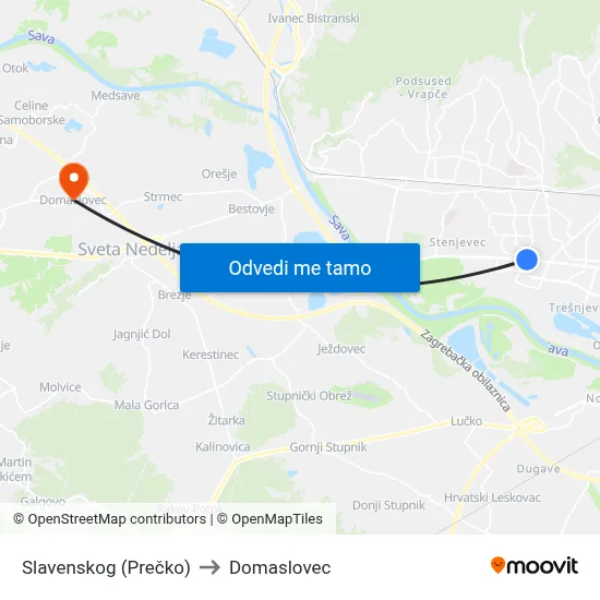 Slavenskog (Prečko) to Domaslovec map